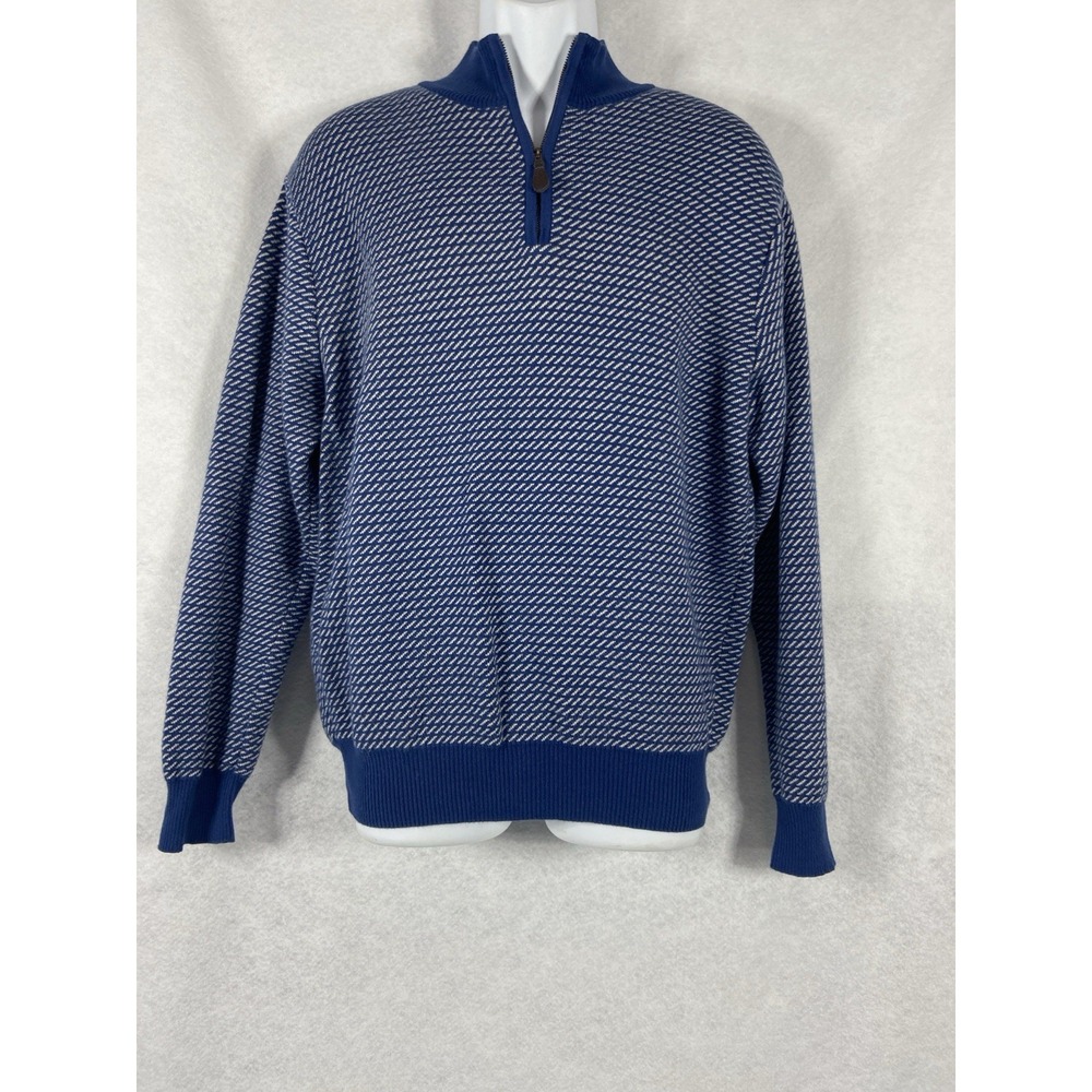 Maus & Hoffman Sweater Mens Medium Blue Beige 1/4 Zip Pima Cotton Old Money